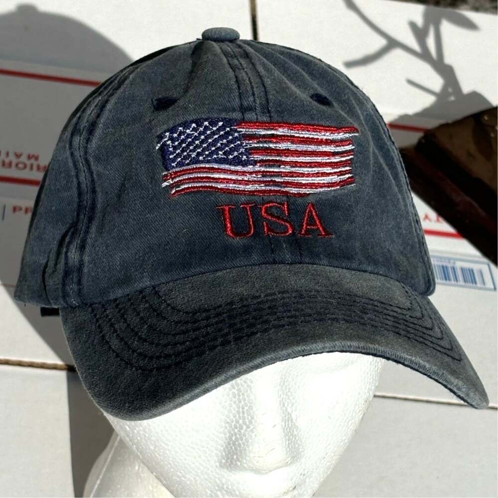 Gray & Red USA Men's Hat